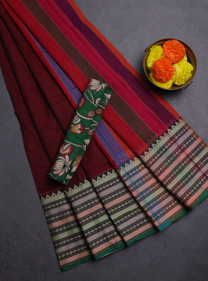Maroon & Green Narayanpet Cotton - Kalamkari Blouse