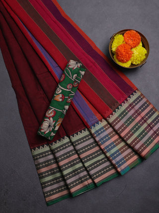 Maroon & Green Narayanpet Cotton - Kalamkari Blouse