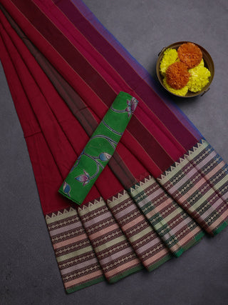 Red & Green Narayanpet Cotton - Kalamkari Blouse