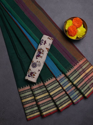 Green & Beige Narayanpet Cotton - Kalamkari Blouse