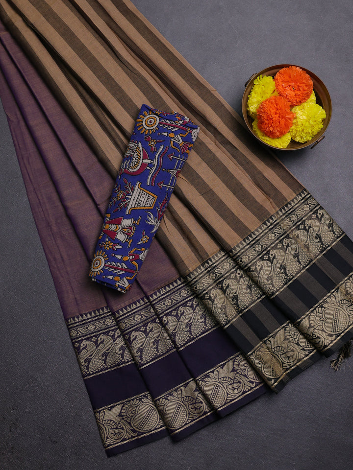Purple & Royal Blue Narayanpet Cotton - Kalamkari Blouse