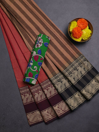 Pink & Green Narayanpet Cotton - Kalamkari Blouse