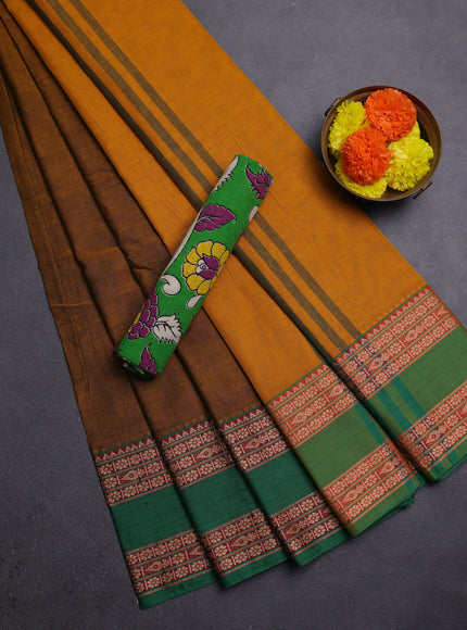 Mustard Yellow & Green Narayanpet Cotton - Kalamkari Blouse