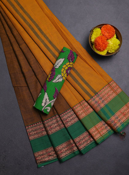 Mustard Yellow & Green Narayanpet Cotton - Kalamkari Blouse