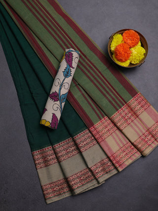 Green & Beige Narayanpet Cotton - Kalamkari Blouse