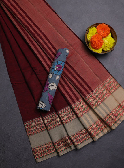 Maroon & Grey Narayanpet Cotton - Kalamkari Blouse