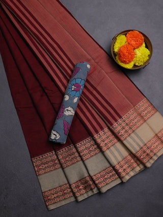 Maroon & Grey Narayanpet Cotton - Kalamkari Blouse