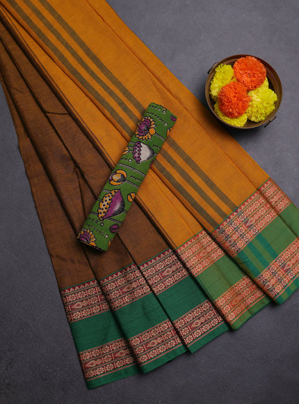 Mustard Yellow & Green Narayanpet Cotton - Kalamkari Blouse