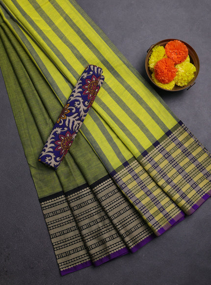Mehendi Green & Royal Blue Narayanpet Cotton - Kalamkari Blouse