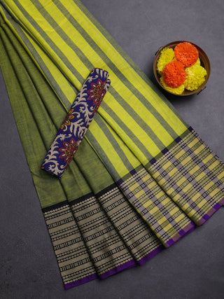 Mehendi Green & Royal Blue Narayanpet Cotton - Kalamkari Blouse