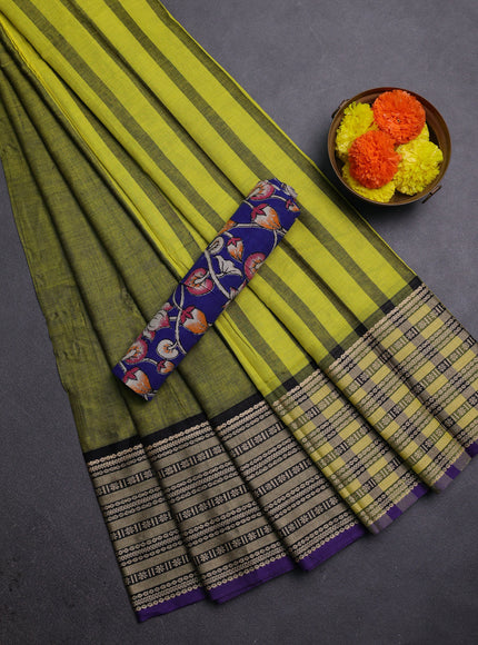Mehendi Green & Royal Blue Narayanpet Cotton - Kalamkari Blouse