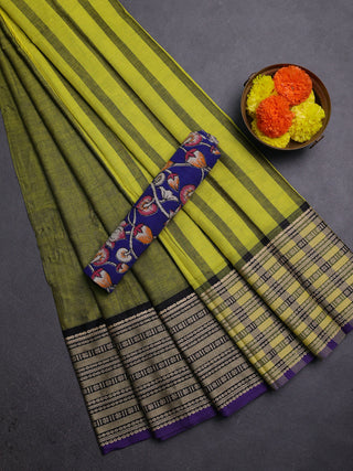 Mehendi Green & Royal Blue Narayanpet Cotton - Kalamkari Blouse