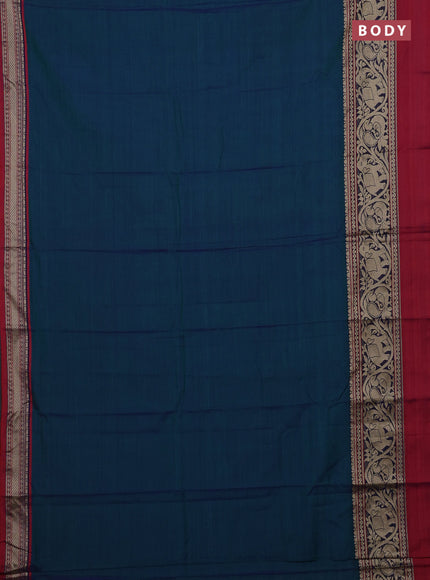 Peacock Blue & Beige Narayanpet Cotton - Kalamkari Blouse