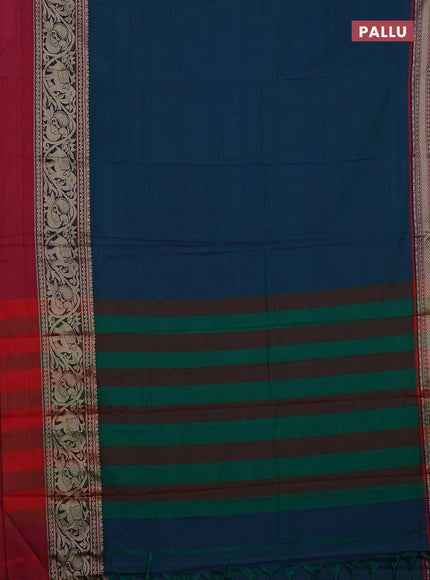 Peacock Blue & Beige Narayanpet Cotton - Kalamkari Blouse