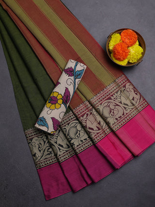Sap Green & Beige Narayanpet Cotton - Kalamkari Blouse