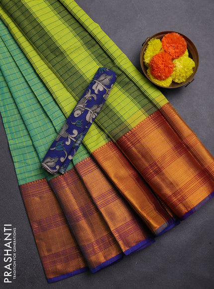 Teal Green & Royal Blue Narayanpet Cotton - Kalamkari Blouse