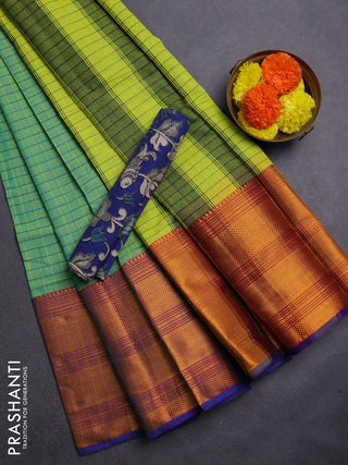 Teal Green & Royal Blue Narayanpet Cotton - Kalamkari Blouse