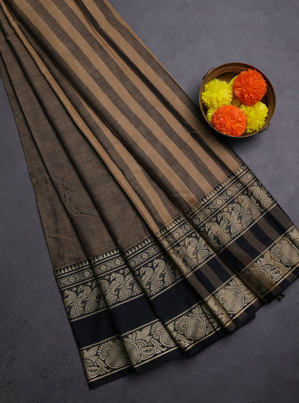 Chiku & Black Narayanpet Cotton Saree