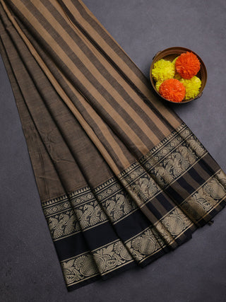 Chiku & Black Narayanpet Cotton Saree