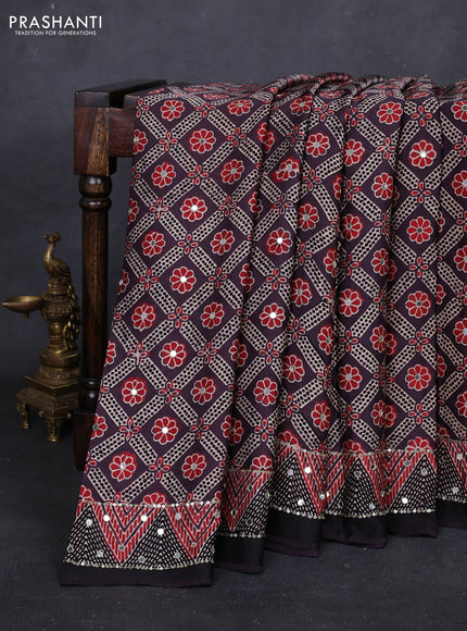 Jamun & Black Modal Silk Saree - Embroidery