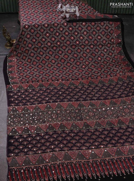 Jamun & Black Modal Silk Saree - Embroidery