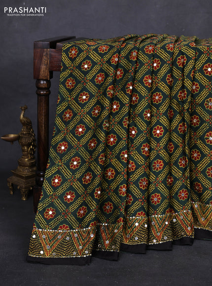 Bottle Green & Black Modal Silk Saree - Embroidery