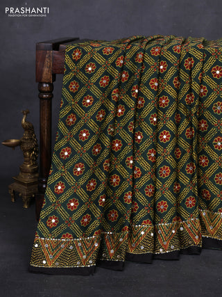 Bottle Green & Black Modal Silk Saree - Embroidery