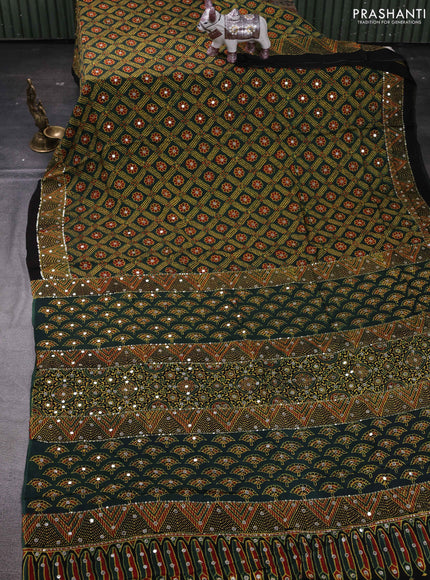 Bottle Green & Black Modal Silk Saree - Embroidery