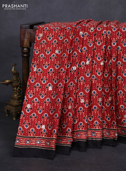Red & Black Modal Silk Saree - Embroidery