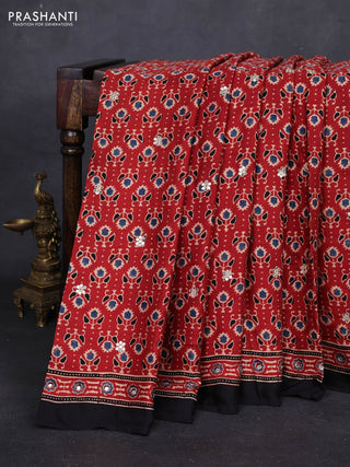 Red & Black Modal Silk Saree - Embroidery