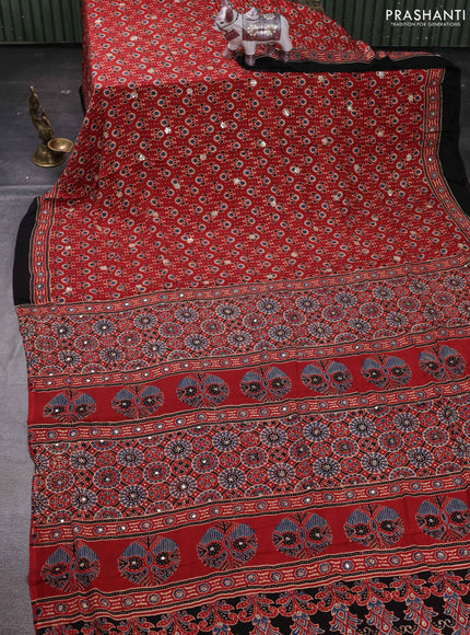 Red & Black Modal Silk Saree - Embroidery