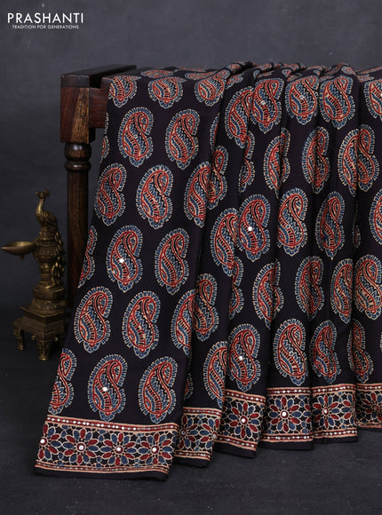 Black & Maroon Modal Silk Saree - Embroidery