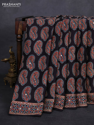 Black & Maroon Modal Silk Saree - Embroidery