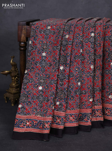 Red & Black Modal Silk Saree - Embroidery