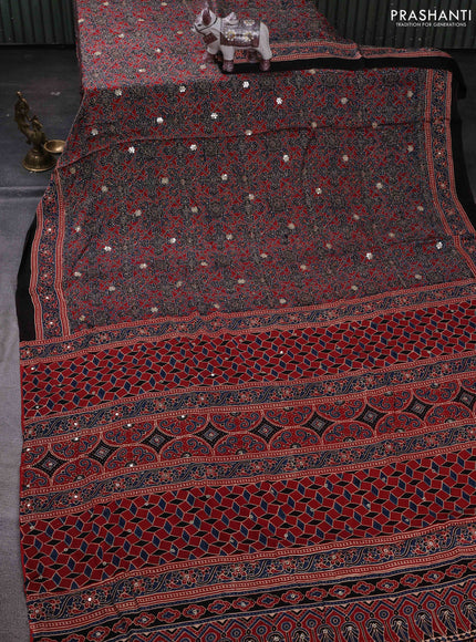 Red & Black Modal Silk Saree - Embroidery