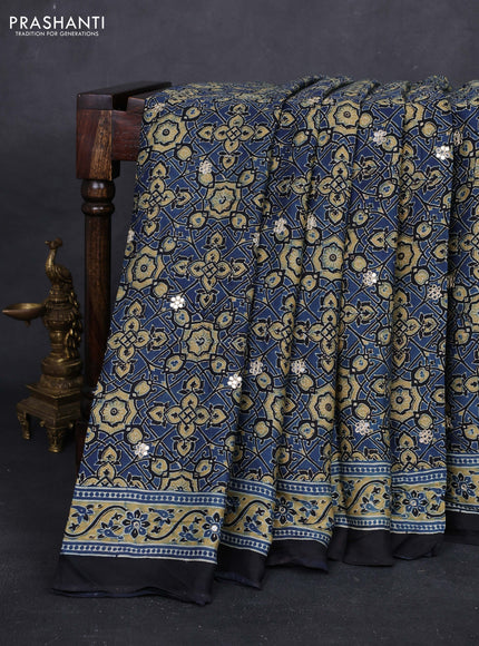 Indigo Blue & Yellow Modal Silk Saree - Embroidery