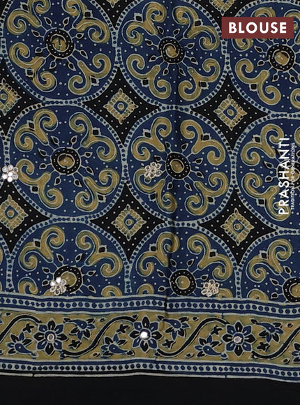 Indigo Blue & Yellow Modal Silk Saree - Embroidery
