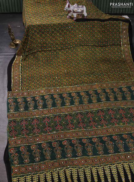Green & Black Modal Silk Saree - Embroidery