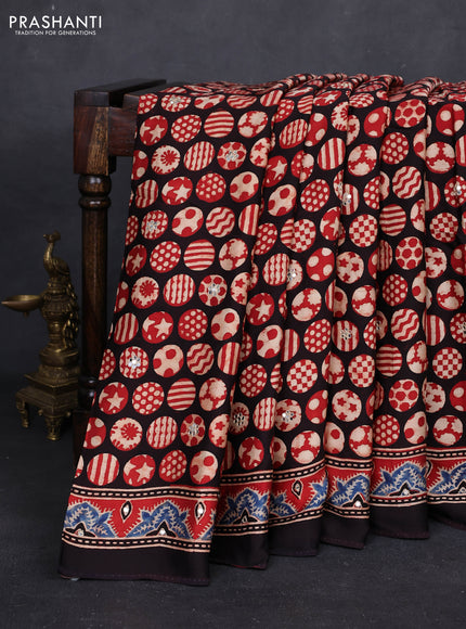 Red & Black Modal Silk Saree - Embroidery