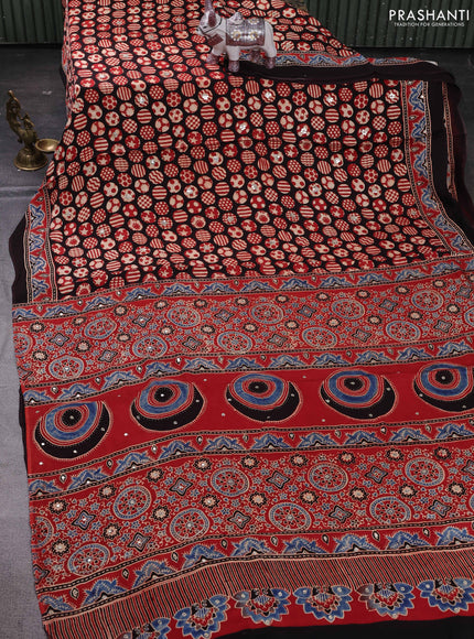 Red & Black Modal Silk Saree - Embroidery