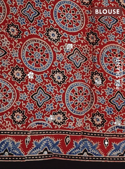 Red & Black Modal Silk Saree - Embroidery