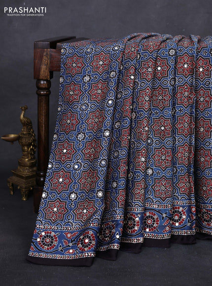 Indigo Blue & Black Modal Silk Saree - Embroidery