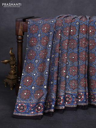 Indigo Blue & Black Modal Silk Saree - Embroidery