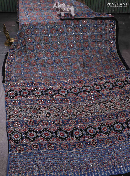 Indigo Blue & Black Modal Silk Saree - Embroidery