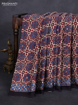 Cream & Black Modal Silk Saree - Embroidery