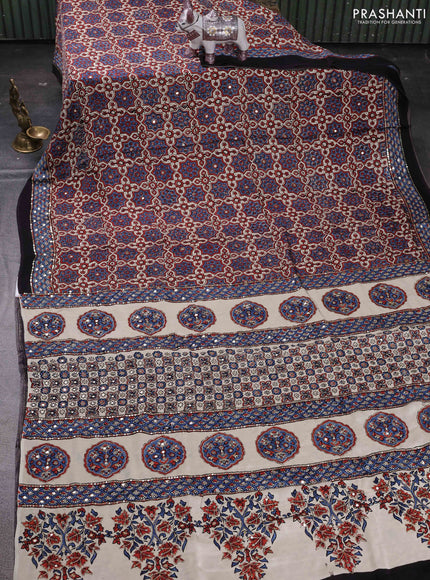 Cream & Black Modal Silk Saree - Embroidery