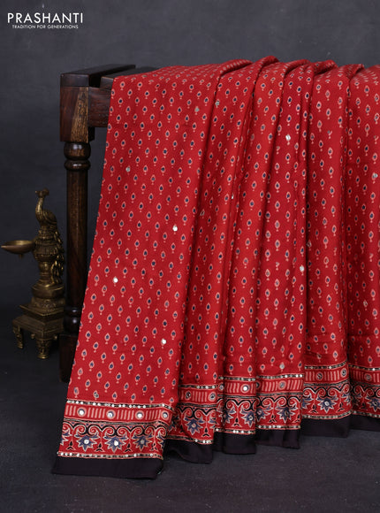 Red & Black Modal Silk Saree - Embroidery
