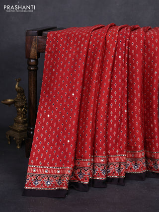 Red & Black Modal Silk Saree - Embroidery