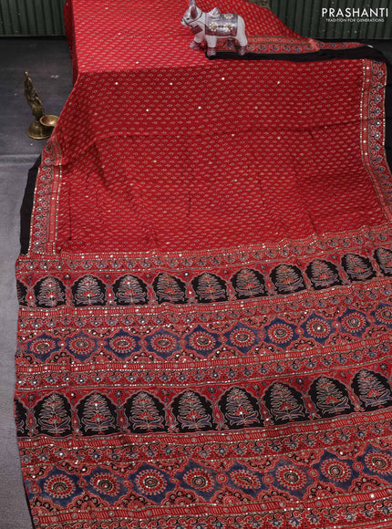 Red & Black Modal Silk Saree - Embroidery