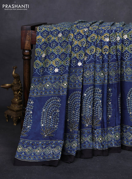 Indigo Blue & Black Modal Silk Saree - Embroidery